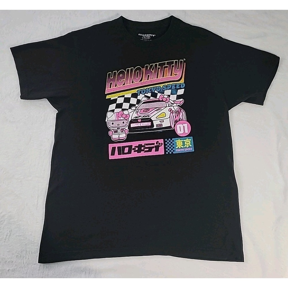 Hello Kitty Racing Car Tokyo Speed Graphic T-shirt Men Large Black Short Sleeve